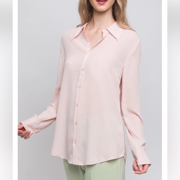 07 Fabulous Loose Fit Long Sleeve Button Down Blouse Shirt - Picture 3 of 5